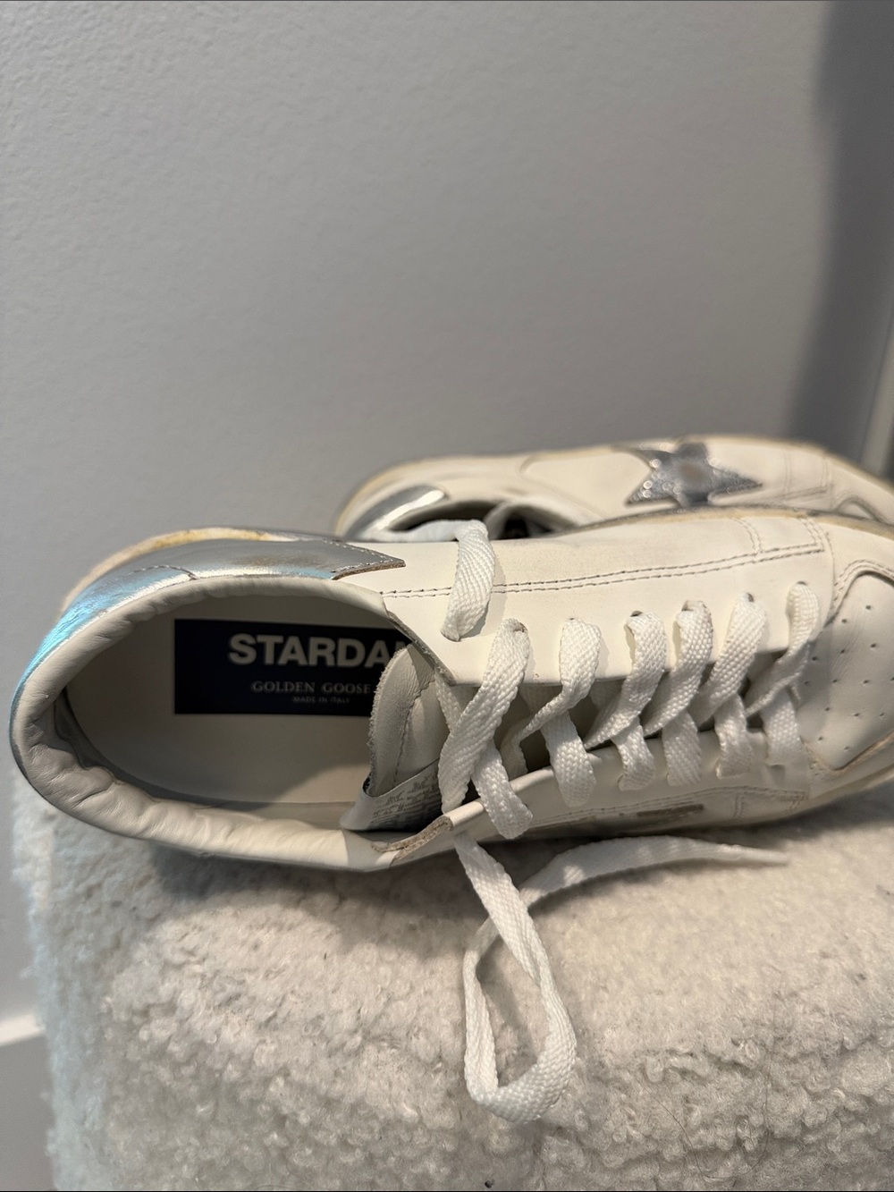 Golden Goose White Leather Sneakers with Silver Star - Picture 3 of 9